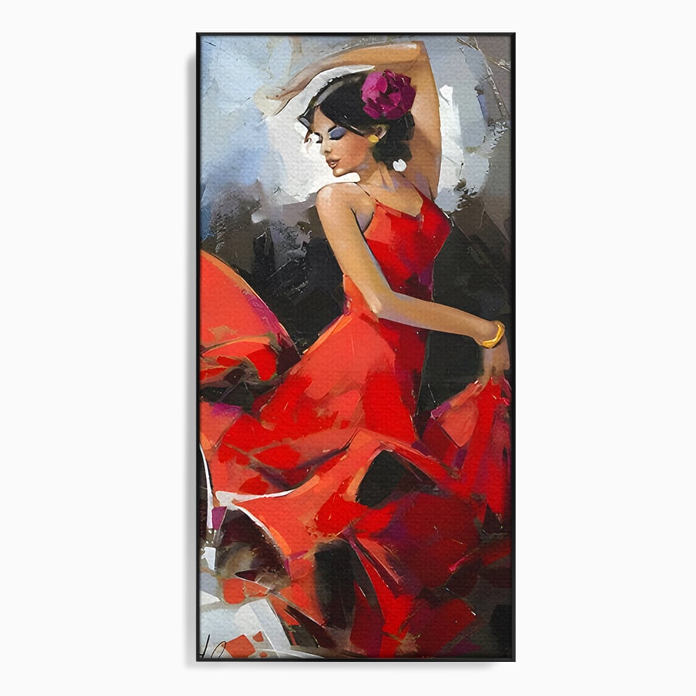 Tablou Canvas Premium LuxCanva® B1112, Dansul Unei Balerine In Rochie Rosie , Living, Balerina, Dansatoare, Scena, Balet, Arta, Dormitor, Dans, Culori Vibrante