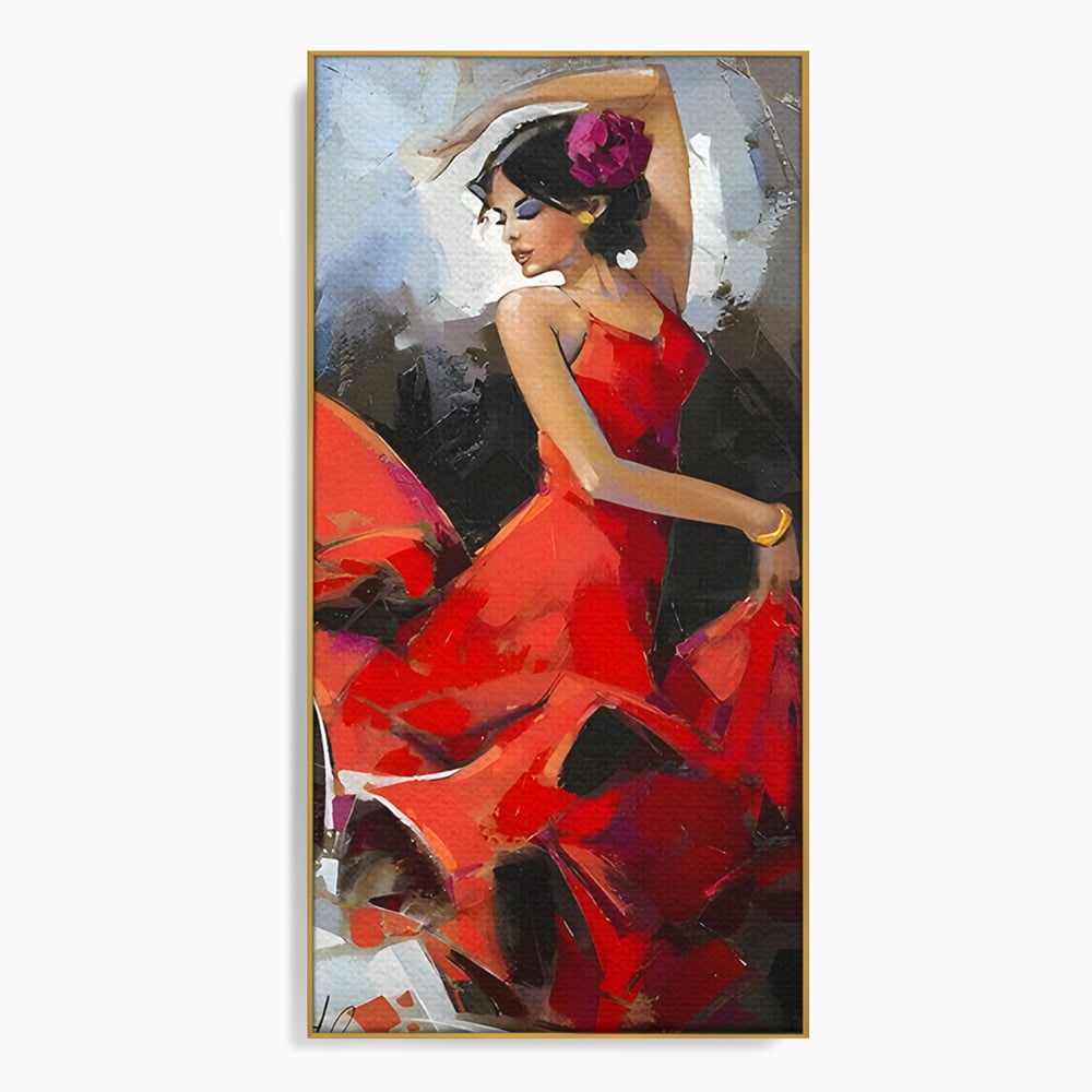 Tablou Canvas Premium LuxCanva® B1112, Dansul Unei Balerine In Rochie Rosie , Living, Balerina, Dansatoare, Scena, Balet, Arta, Dormitor, Dans, Culori Vibrante