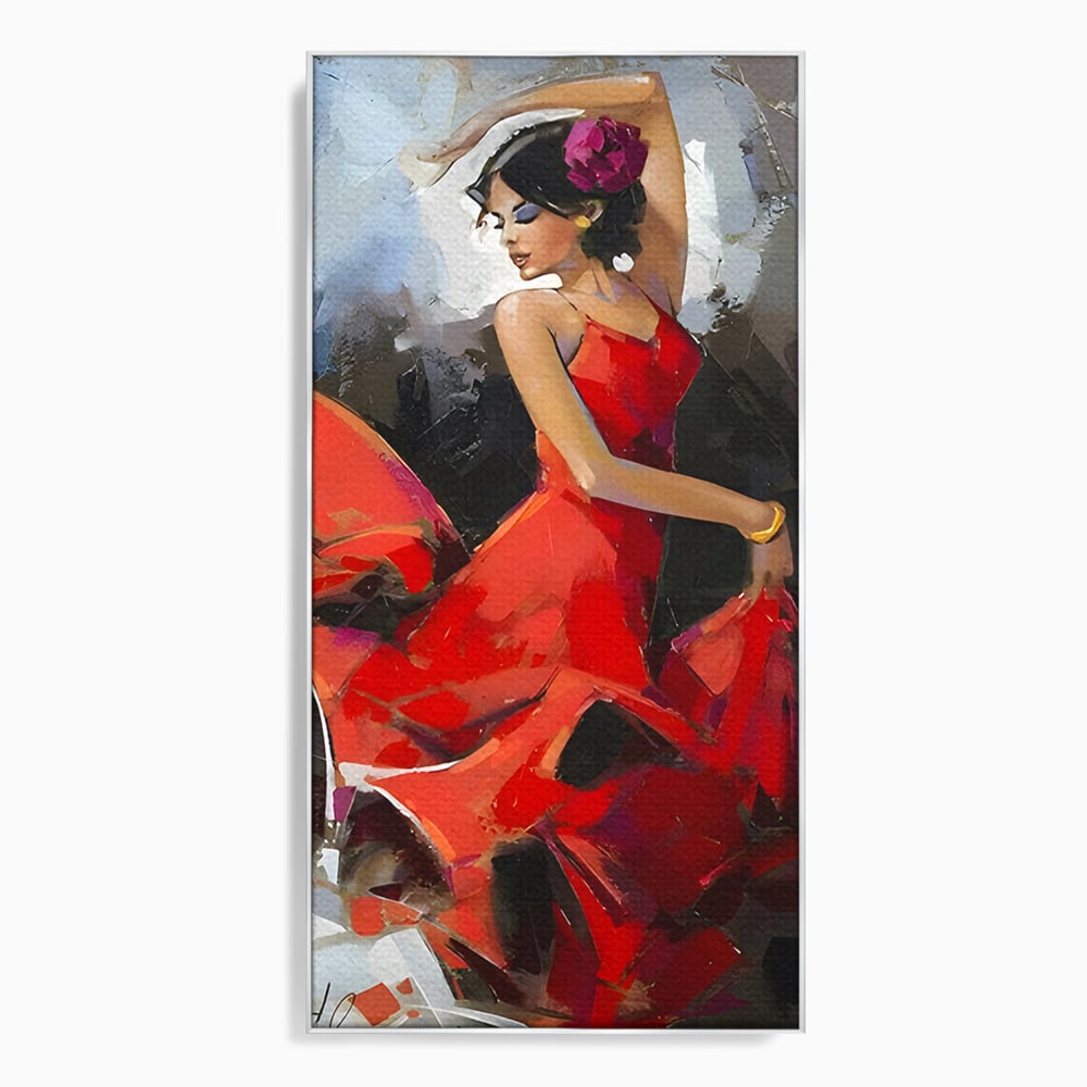 Tablou Canvas Premium LuxCanva® B1112, Dansul Unei Balerine In Rochie Rosie , Living, Balerina, Dansatoare, Scena, Balet, Arta, Dormitor, Dans, Culori Vibrante