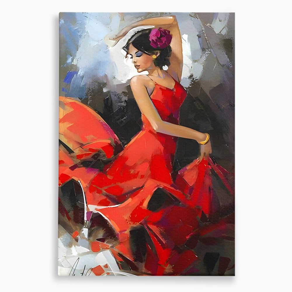 Tablou Canvas Premium LuxCanva® B1112, Dansul Unei Balerine In Rochie Rosie , Living, Balerina, Dansatoare, Scena, Balet, Arta, Dormitor, Dans, Culori Vibrante