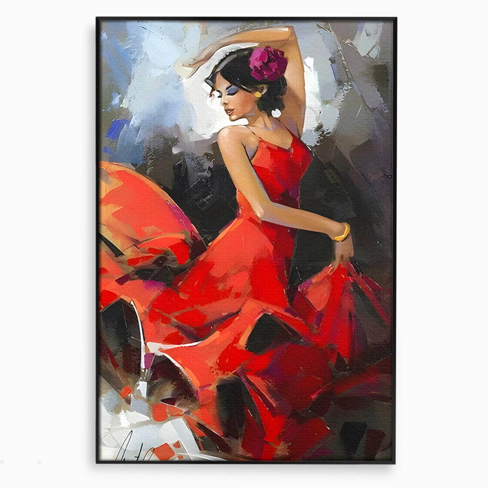 Tablou Canvas Premium LuxCanva® B1112, Dansul Unei Balerine In Rochie Rosie , Living, Balerina, Dansatoare, Scena, Balet, Arta, Dormitor, Dans, Culori Vibrante