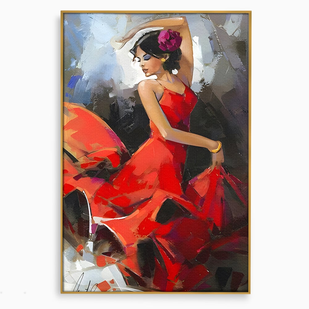 Tablou Canvas Premium LuxCanva® B1112, Dansul Unei Balerine In Rochie Rosie , Living, Balerina, Dansatoare, Scena, Balet, Arta, Dormitor, Dans, Culori Vibrante