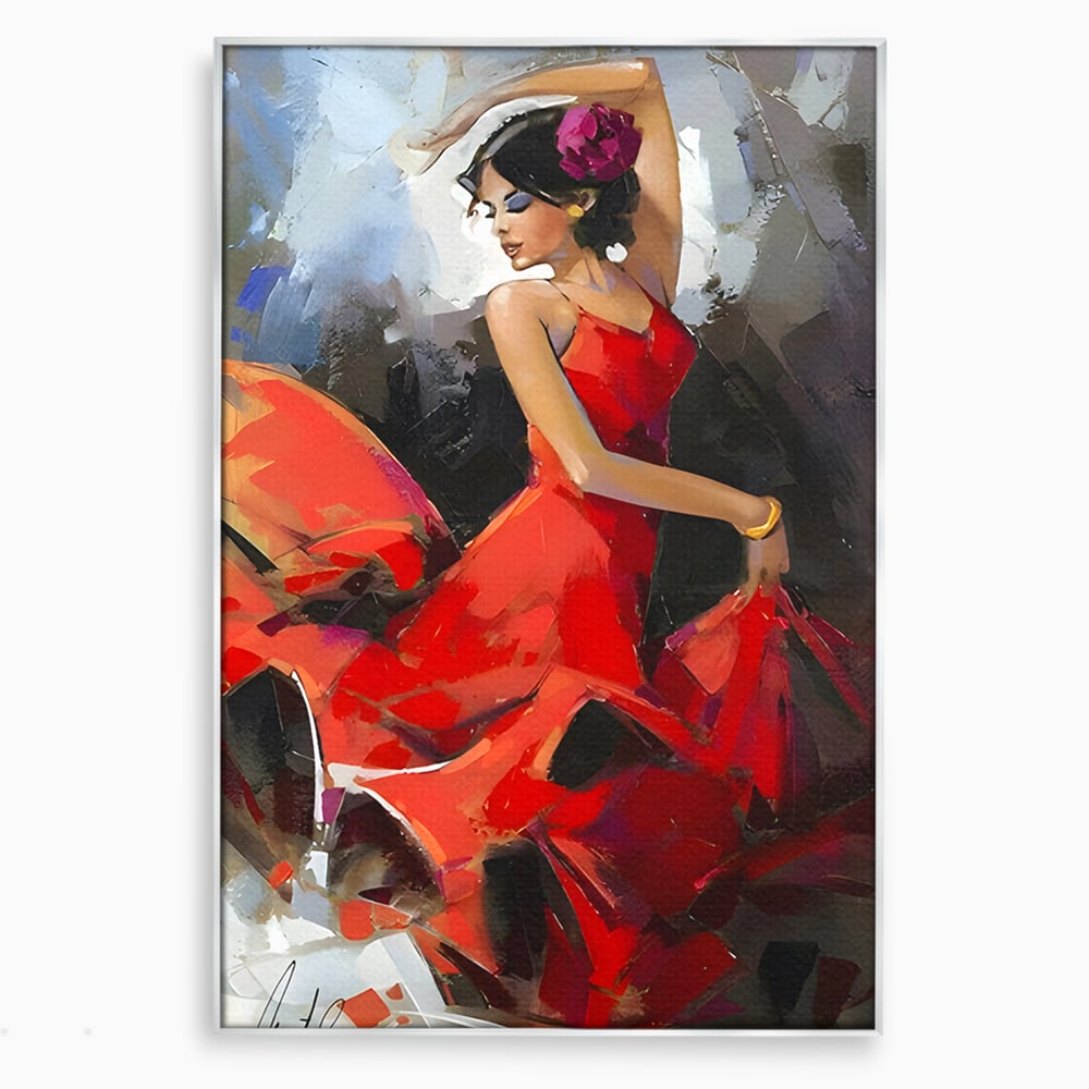 Tablou Canvas Premium LuxCanva® B1112, Dansul Unei Balerine In Rochie Rosie , Living, Balerina, Dansatoare, Scena, Balet, Arta, Dormitor, Dans, Culori Vibrante