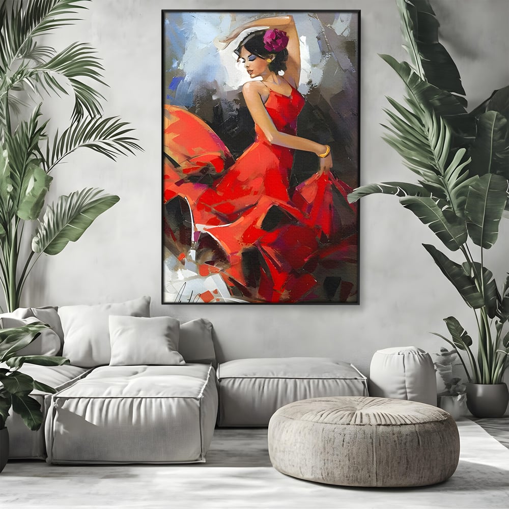 Tablou Canvas Premium LuxCanva® B1112, Dansul Unei Balerine In Rochie Rosie , Living, Balerina, Dansatoare, Scena, Balet, Arta, Dormitor, Dans, Culori Vibrante