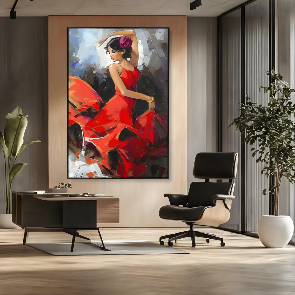 Tablou Canvas Premium LuxCanva® B1112, Dansul Unei Balerine In Rochie Rosie , Living, Balerina, Dansatoare, Scena, Balet, Arta, Dormitor, Dans, Culori Vibrante