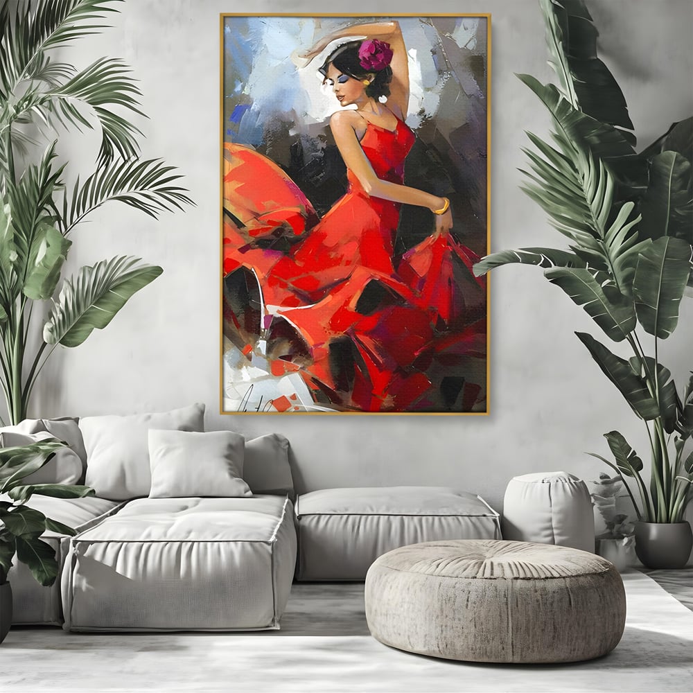 Tablou Canvas Premium LuxCanva® B1112, Dansul Unei Balerine In Rochie Rosie , Living, Balerina, Dansatoare, Scena, Balet, Arta, Dormitor, Dans, Culori Vibrante