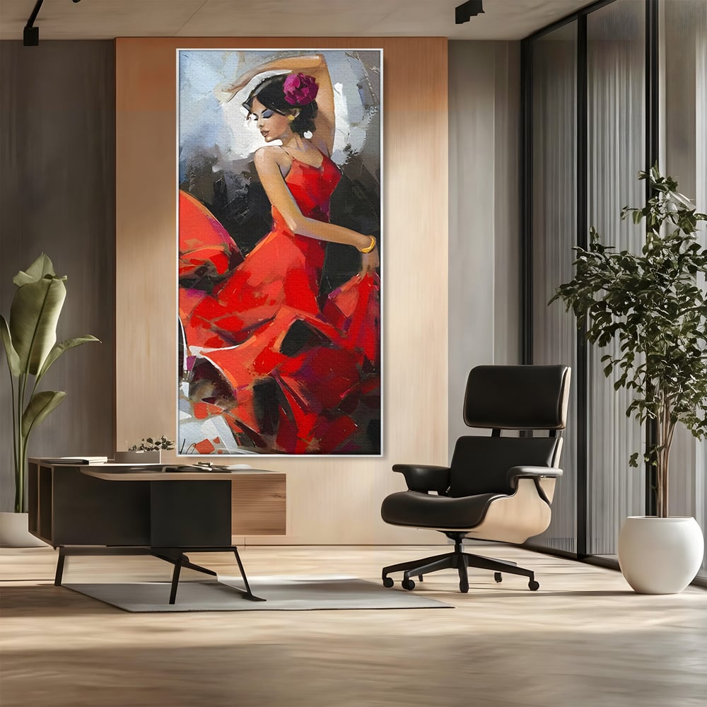 Tablou Canvas Premium LuxCanva® B1112, Dansul Unei Balerine In Rochie Rosie , Living, Balerina, Dansatoare, Scena, Balet, Arta, Dormitor, Dans, Culori Vibrante