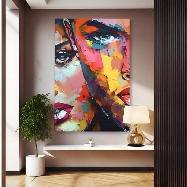 Tablou Canvas Premium LuxCanva® B1113, El Si Ea , Culori, Living, Fata, Baiat, Dormitor, Iubire, Priviri, Chipuri, Culori Vibrante