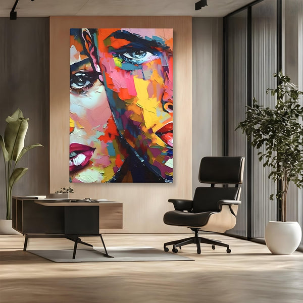 Tablou Canvas Premium LuxCanva® B1113, El Si Ea , Culori, Living, Fata, Baiat, Dormitor, Iubire, Priviri, Chipuri, Culori Vibrante
