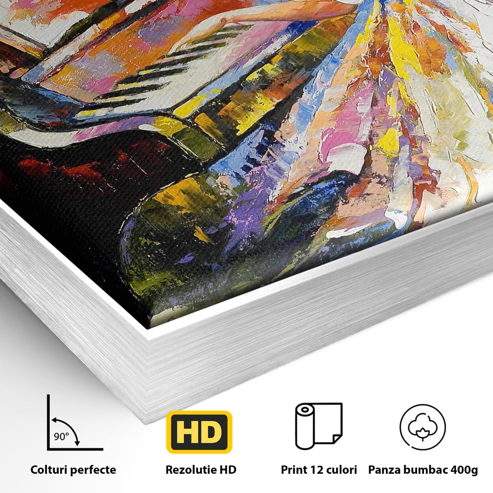 Tablou Canvas Premium LuxCanva® B1114, Fata Cantand La Pian , Muzica, Pian, Living, Portativ, Dormitor, Clape, Culori Vibrante