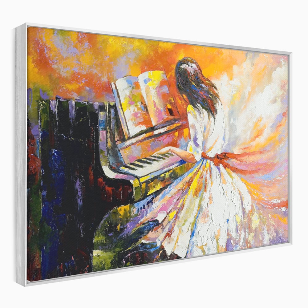 Tablou Canvas Premium LuxCanva® B1114, Fata Cantand La Pian , Muzica, Pian, Living, Portativ, Dormitor, Clape, Culori Vibrante