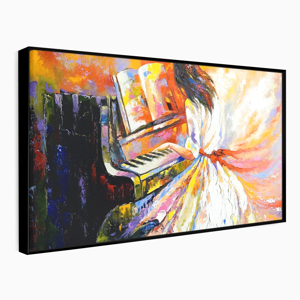 Tablou Canvas Premium LuxCanva® B1114, Fata Cantand La Pian , Muzica, Pian, Living, Portativ, Dormitor, Clape, Culori Vibrante