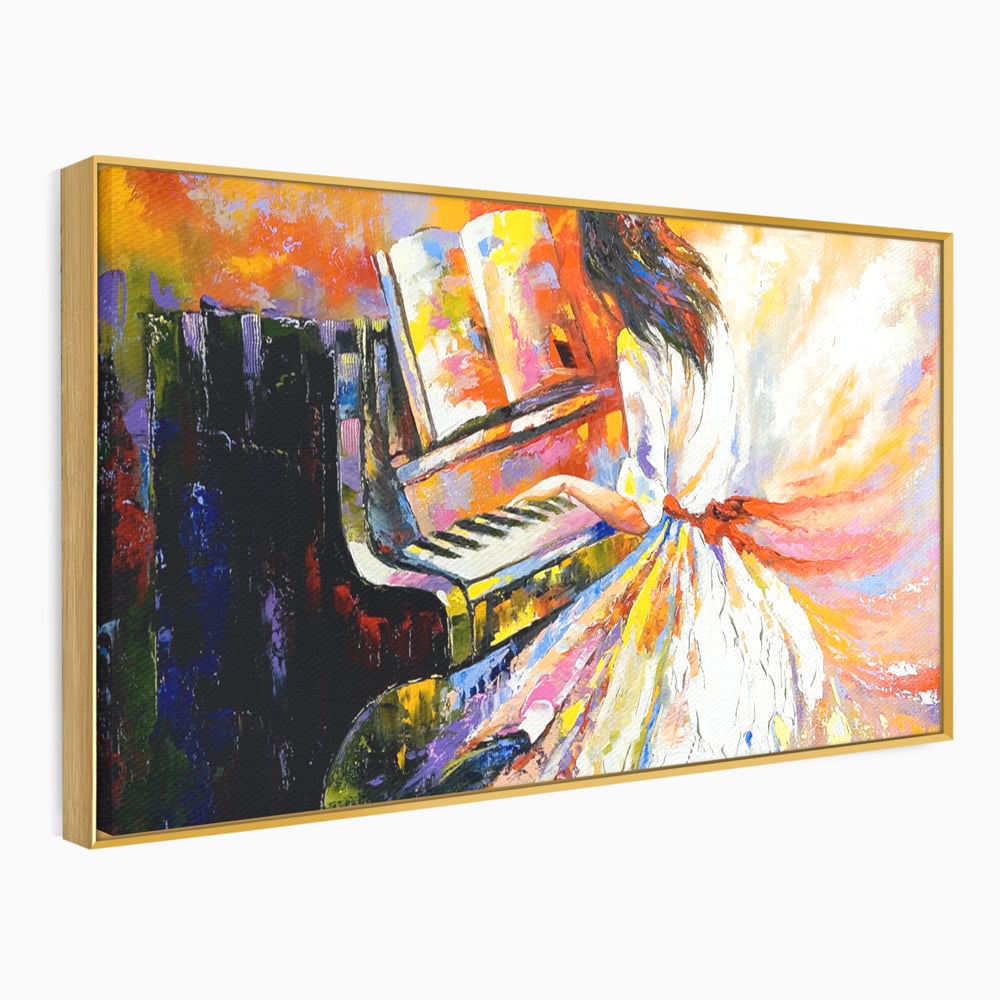 Tablou Canvas Premium LuxCanva® B1114, Fata Cantand La Pian , Muzica, Pian, Living, Portativ, Dormitor, Clape, Culori Vibrante