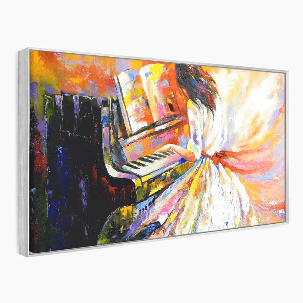 Tablou Canvas Premium LuxCanva® B1114, Fata Cantand La Pian , Muzica, Pian, Living, Portativ, Dormitor, Clape, Culori Vibrante
