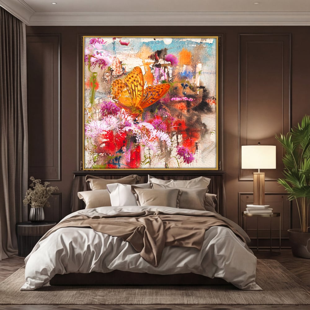 Tablou Canvas Premium LuxCanva® B1121, Flori Si Fluturi ,  Culori, Living, Flori, Mireasma, Dormitor, Fluture, Primavara, Culori Vibrante