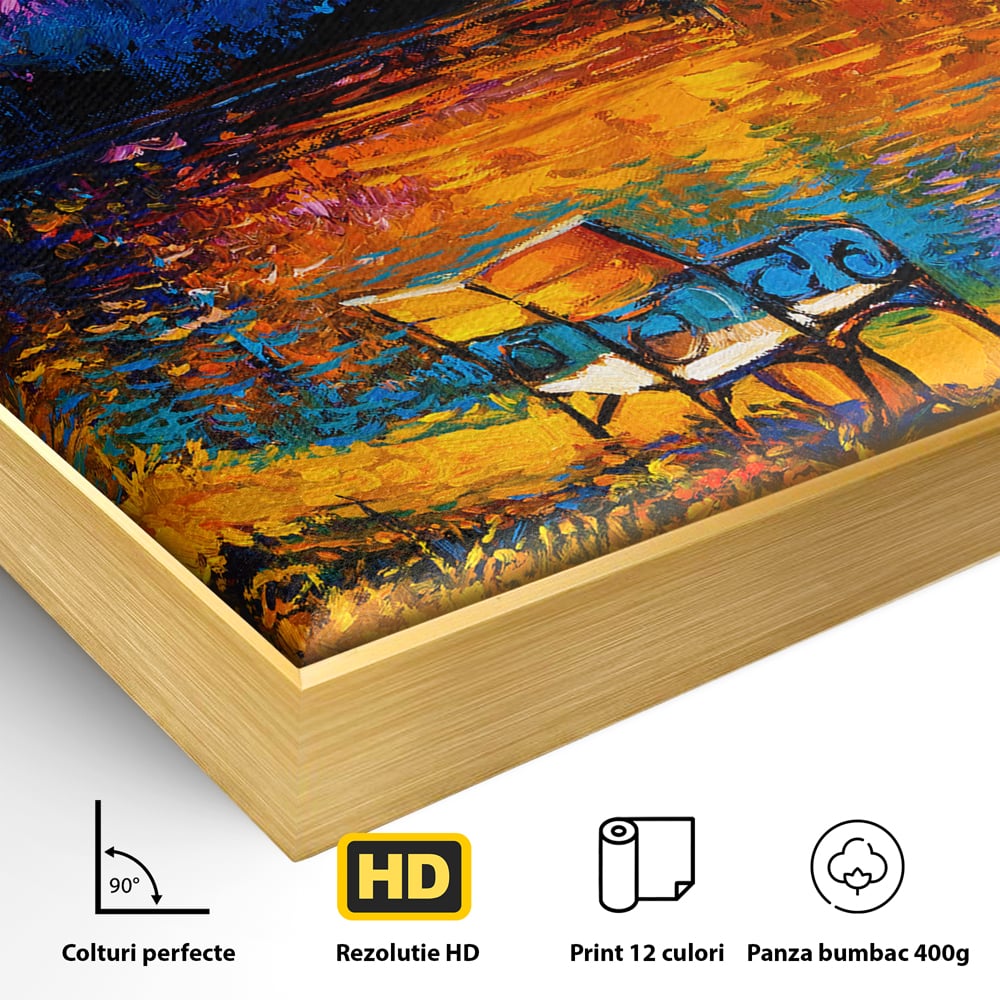 Tablou Canvas Premium LuxCanva® B1127, Apus Pe Lac , Culori, Lac, Banca, Living Room, Apus, Inspirational, Dormitor, Culori Vibrante