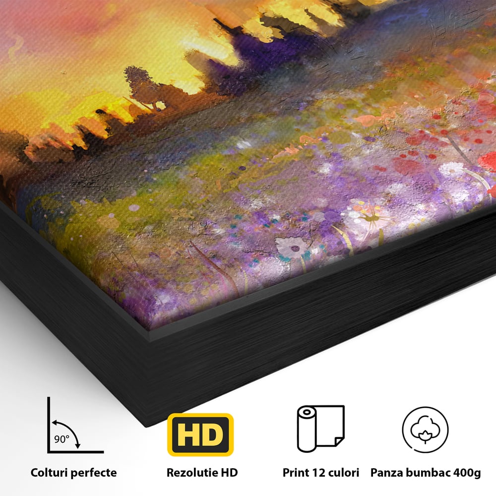 Tablou Canvas Premium LuxCanva® B1128, Vara Pe Campul Cu Flori , Flori, Campie, Living, Vara, Natura, Culori Vibrante