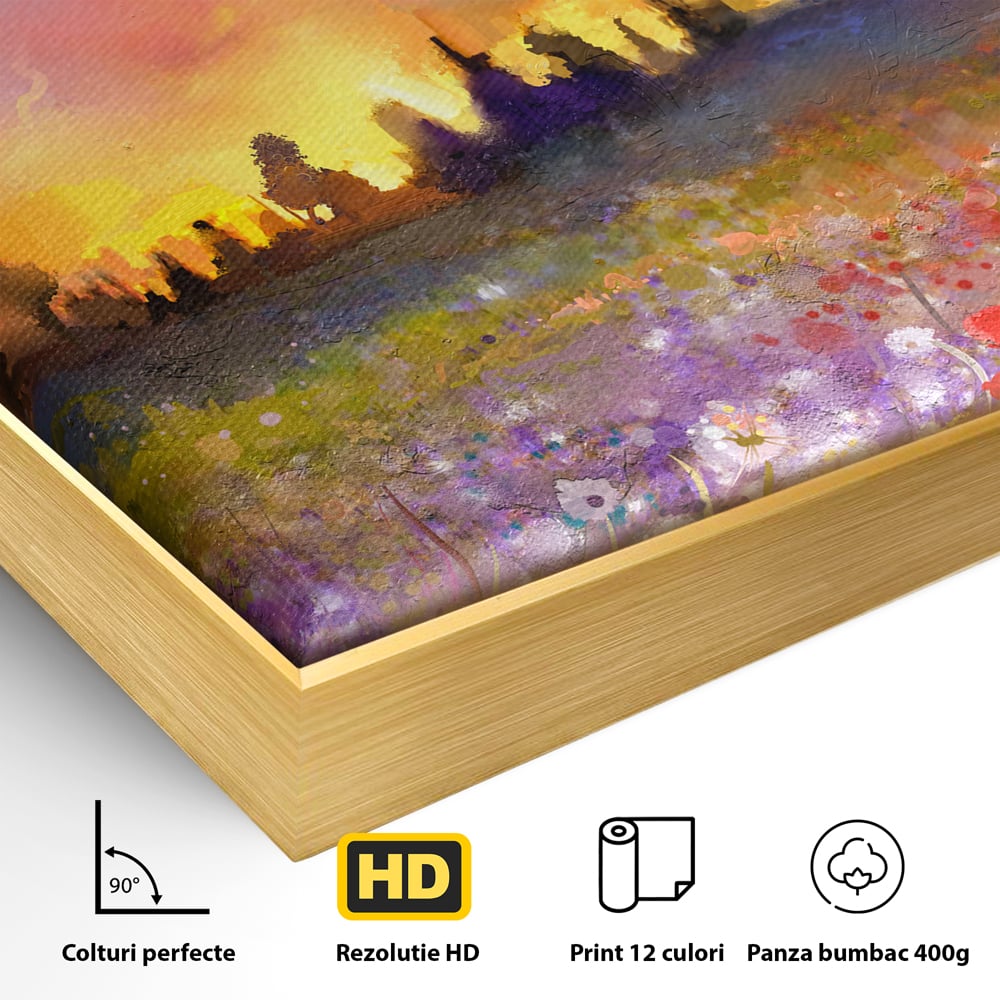 Tablou Canvas Premium LuxCanva® B1128, Vara Pe Campul Cu Flori , Flori, Campie, Living, Vara, Natura, Culori Vibrante