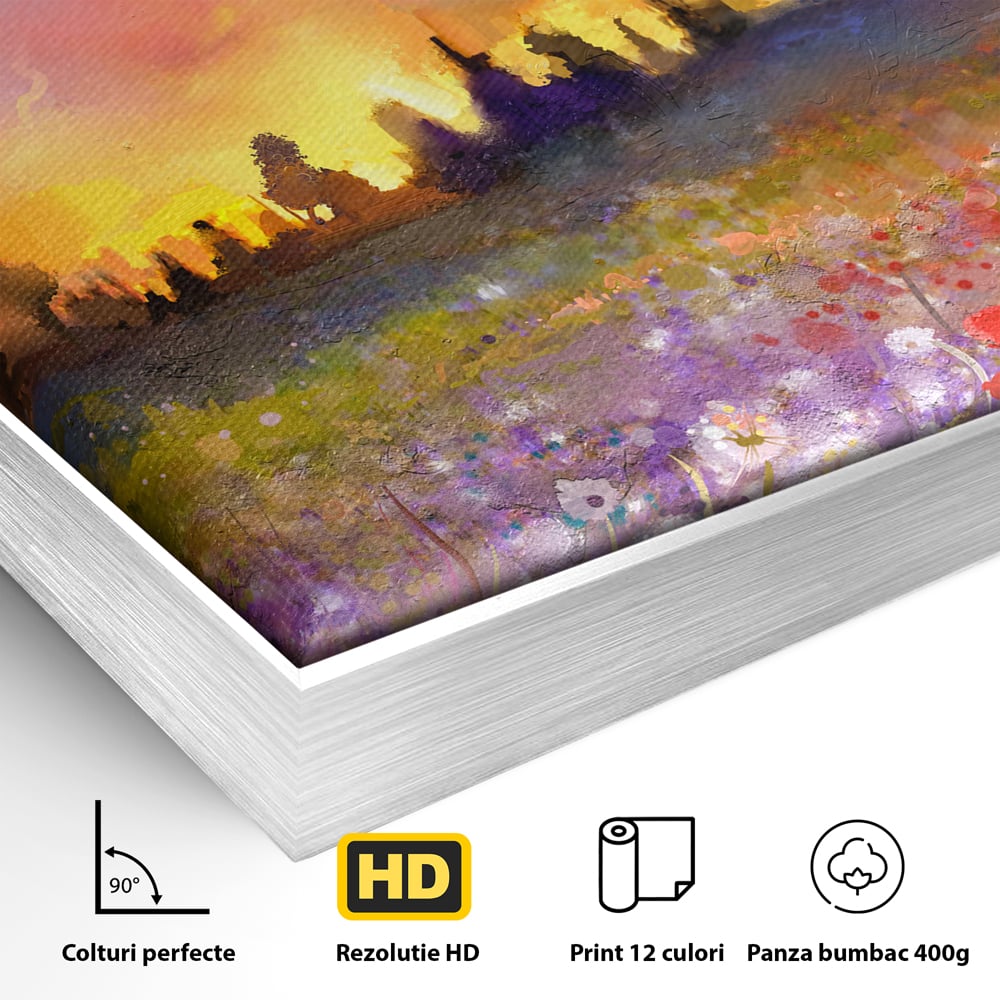 Tablou Canvas Premium LuxCanva® B1128, Vara Pe Campul Cu Flori , Flori, Campie, Living, Vara, Natura, Culori Vibrante