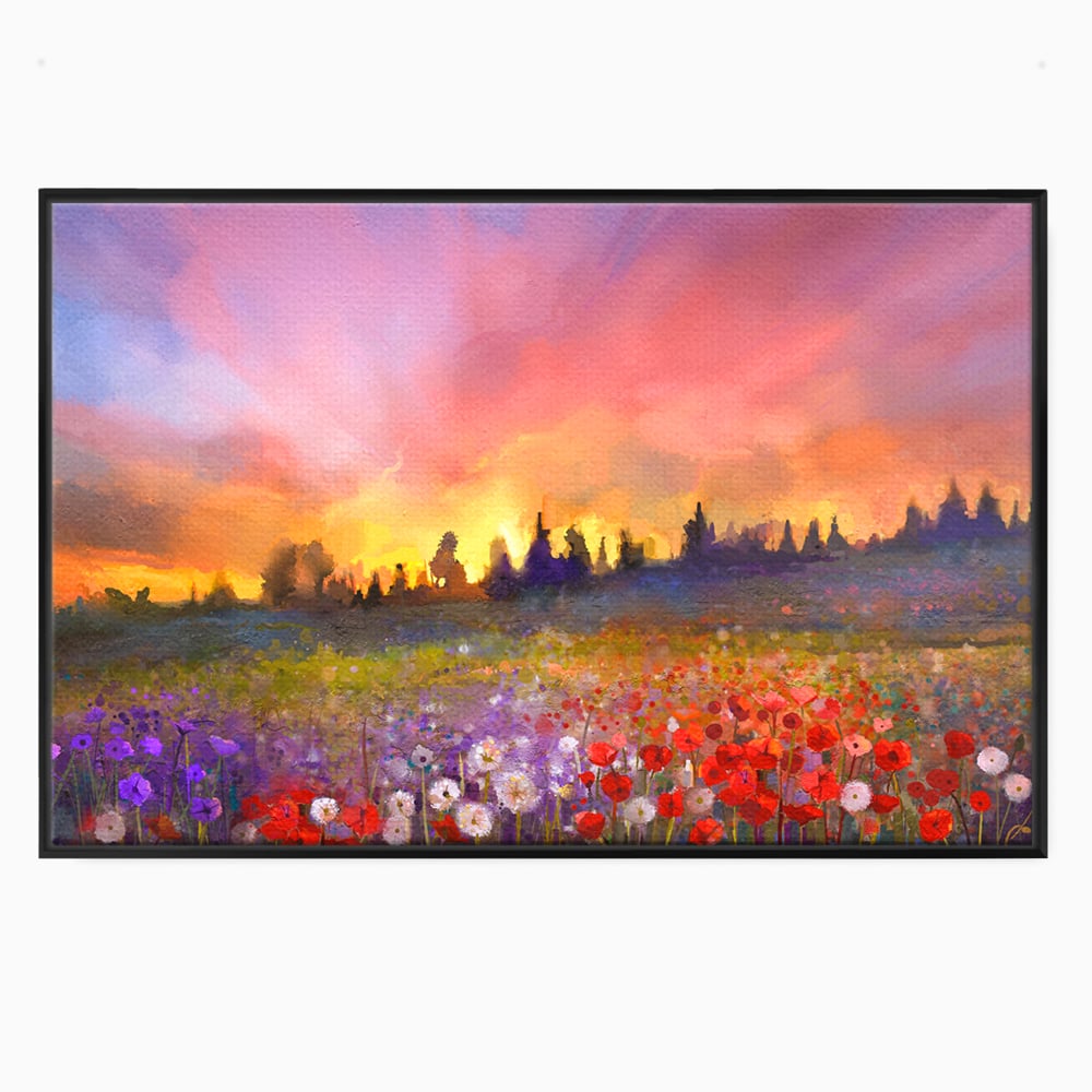Tablou Canvas Premium LuxCanva® B1128, Vara Pe Campul Cu Flori , Flori, Campie, Living, Vara, Natura, Culori Vibrante