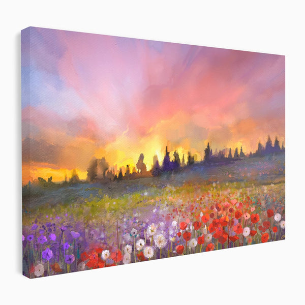 Tablou Canvas Premium LuxCanva® B1128, Vara Pe Campul Cu Flori , Flori, Campie, Living, Vara, Natura, Culori Vibrante