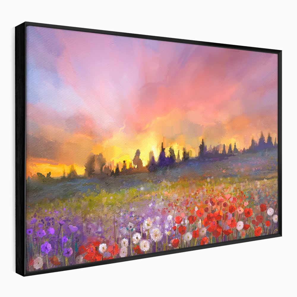 Tablou Canvas Premium LuxCanva® B1128, Vara Pe Campul Cu Flori , Flori, Campie, Living, Vara, Natura, Culori Vibrante