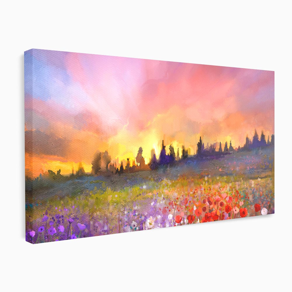 Tablou Canvas Premium LuxCanva® B1128, Vara Pe Campul Cu Flori , Flori, Campie, Living, Vara, Natura, Culori Vibrante
