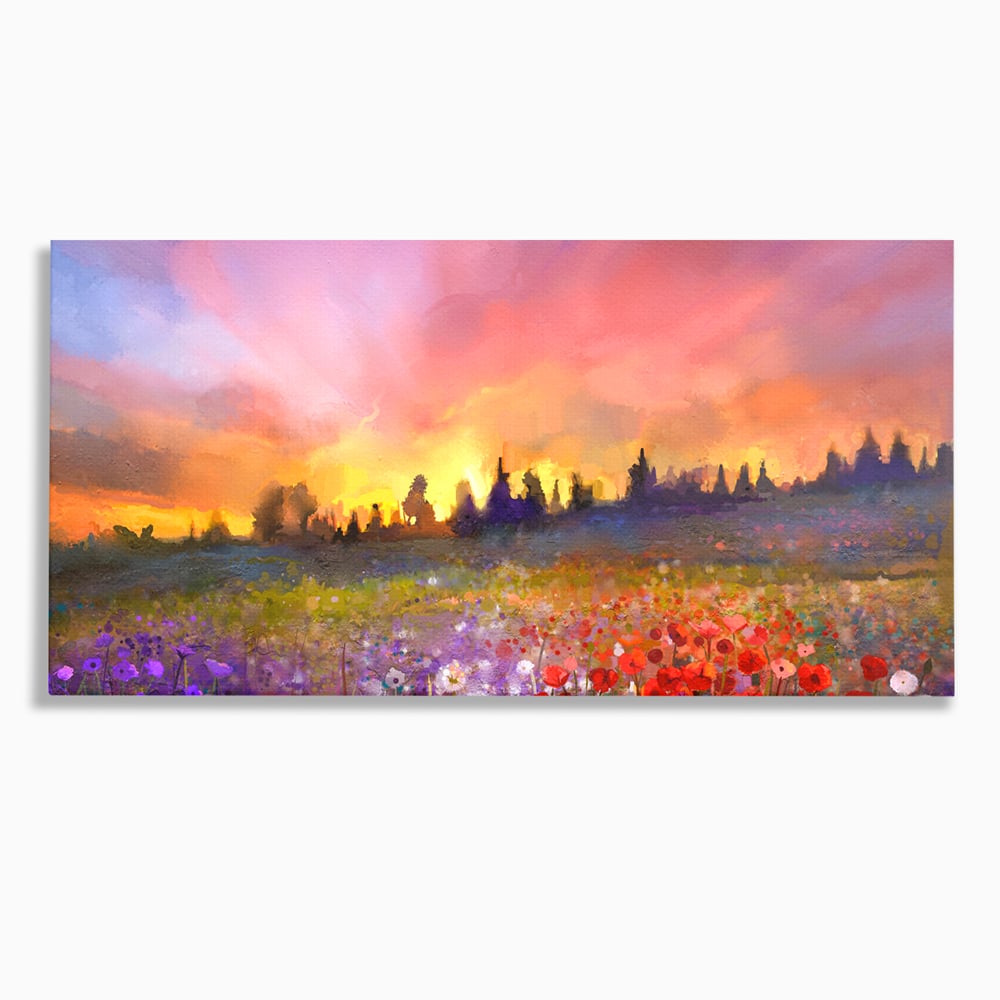 Tablou Canvas Premium LuxCanva® B1128, Vara Pe Campul Cu Flori , Flori, Campie, Living, Vara, Natura, Culori Vibrante