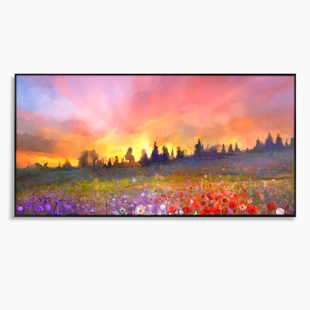 Tablou Canvas Premium LuxCanva® B1128, Vara Pe Campul Cu Flori , Flori, Campie, Living, Vara, Natura, Culori Vibrante