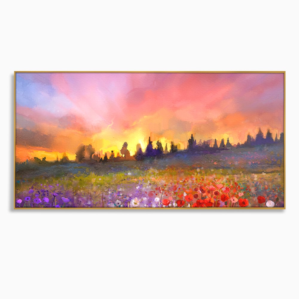 Tablou Canvas Premium LuxCanva® B1128, Vara Pe Campul Cu Flori , Flori, Campie, Living, Vara, Natura, Culori Vibrante