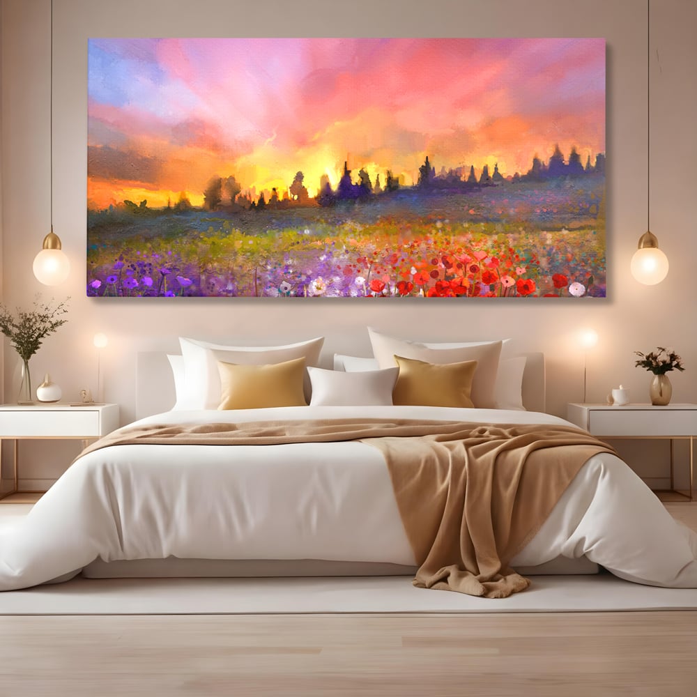Tablou Canvas Premium LuxCanva® B1128, Vara Pe Campul Cu Flori , Flori, Campie, Living, Vara, Natura, Culori Vibrante