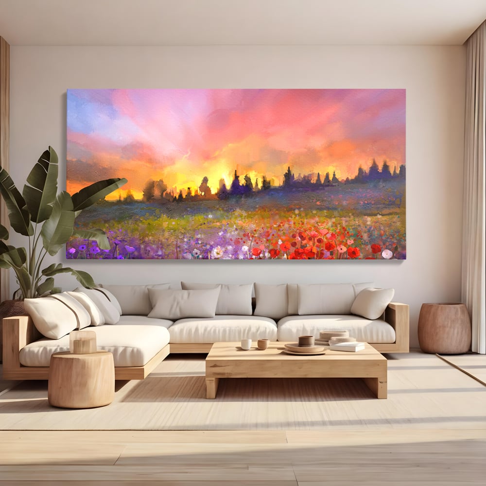 Tablou Canvas Premium LuxCanva® B1128, Vara Pe Campul Cu Flori , Flori, Campie, Living, Vara, Natura, Culori Vibrante
