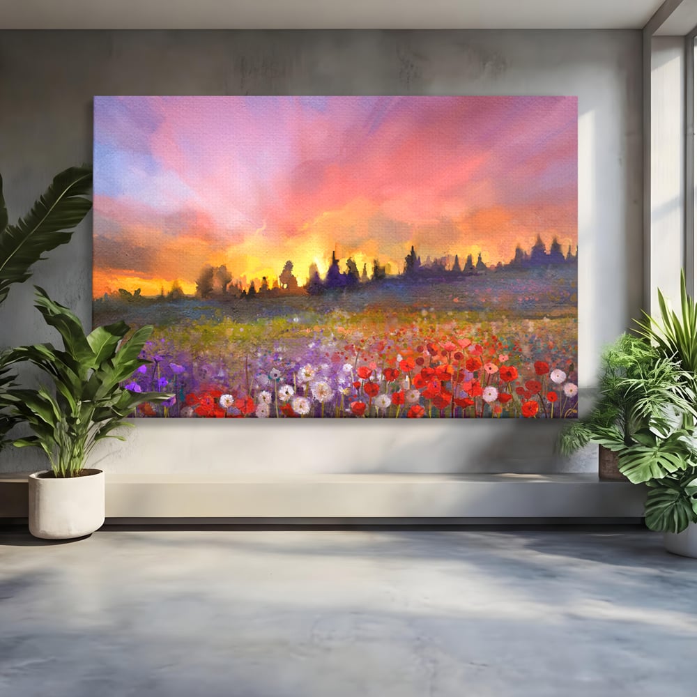 Tablou Canvas Premium LuxCanva® B1128, Vara Pe Campul Cu Flori , Flori, Campie, Living, Vara, Natura, Culori Vibrante