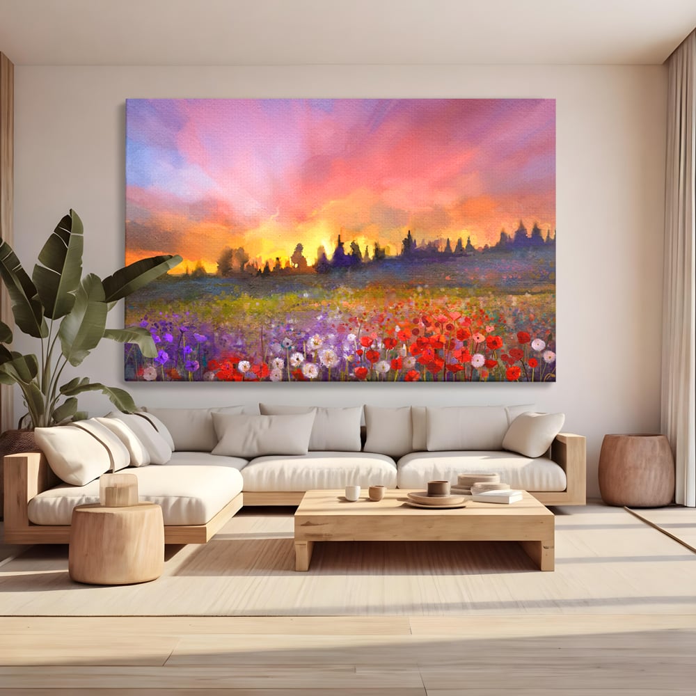 Tablou Canvas Premium LuxCanva® B1128, Vara Pe Campul Cu Flori , Flori, Campie, Living, Vara, Natura, Culori Vibrante