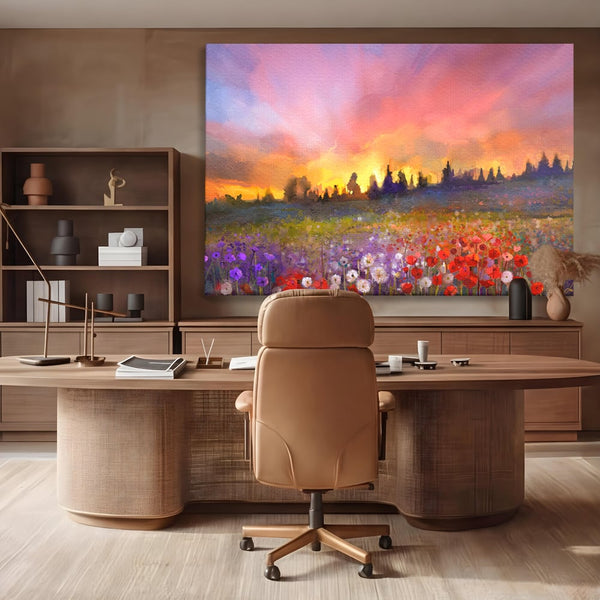 Tablou Canvas Premium LuxCanva® B1128, Vara Pe Campul Cu Flori , Flori, Campie, Living, Vara, Natura, Culori Vibrante