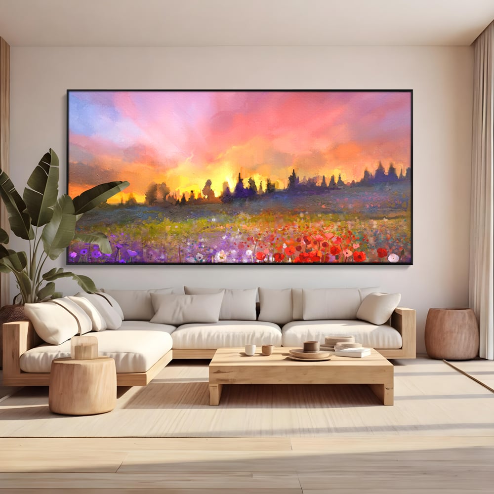 Tablou Canvas Premium LuxCanva® B1128, Vara Pe Campul Cu Flori , Flori, Campie, Living, Vara, Natura, Culori Vibrante