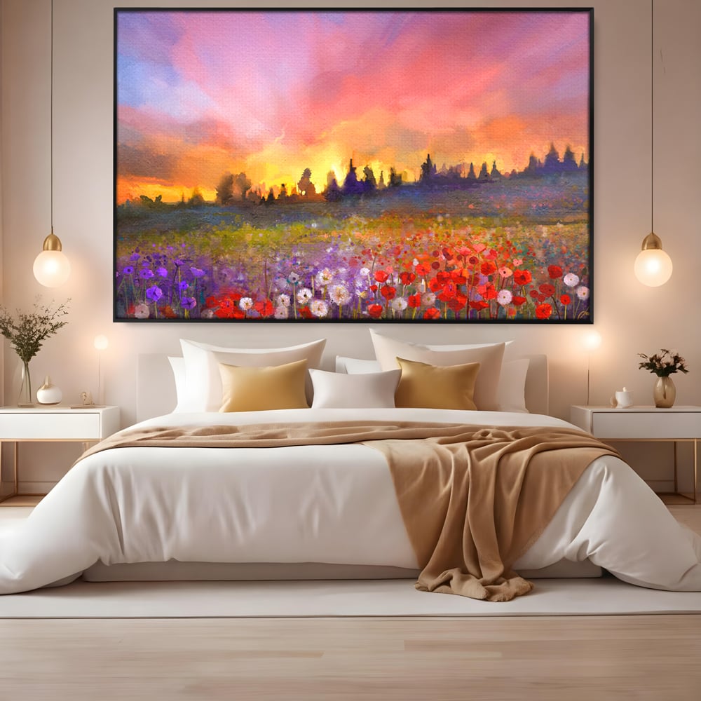 Tablou Canvas Premium LuxCanva® B1128, Vara Pe Campul Cu Flori , Flori, Campie, Living, Vara, Natura, Culori Vibrante