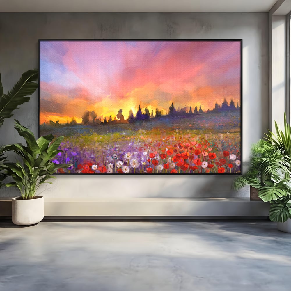 Tablou Canvas Premium LuxCanva® B1128, Vara Pe Campul Cu Flori , Flori, Campie, Living, Vara, Natura, Culori Vibrante