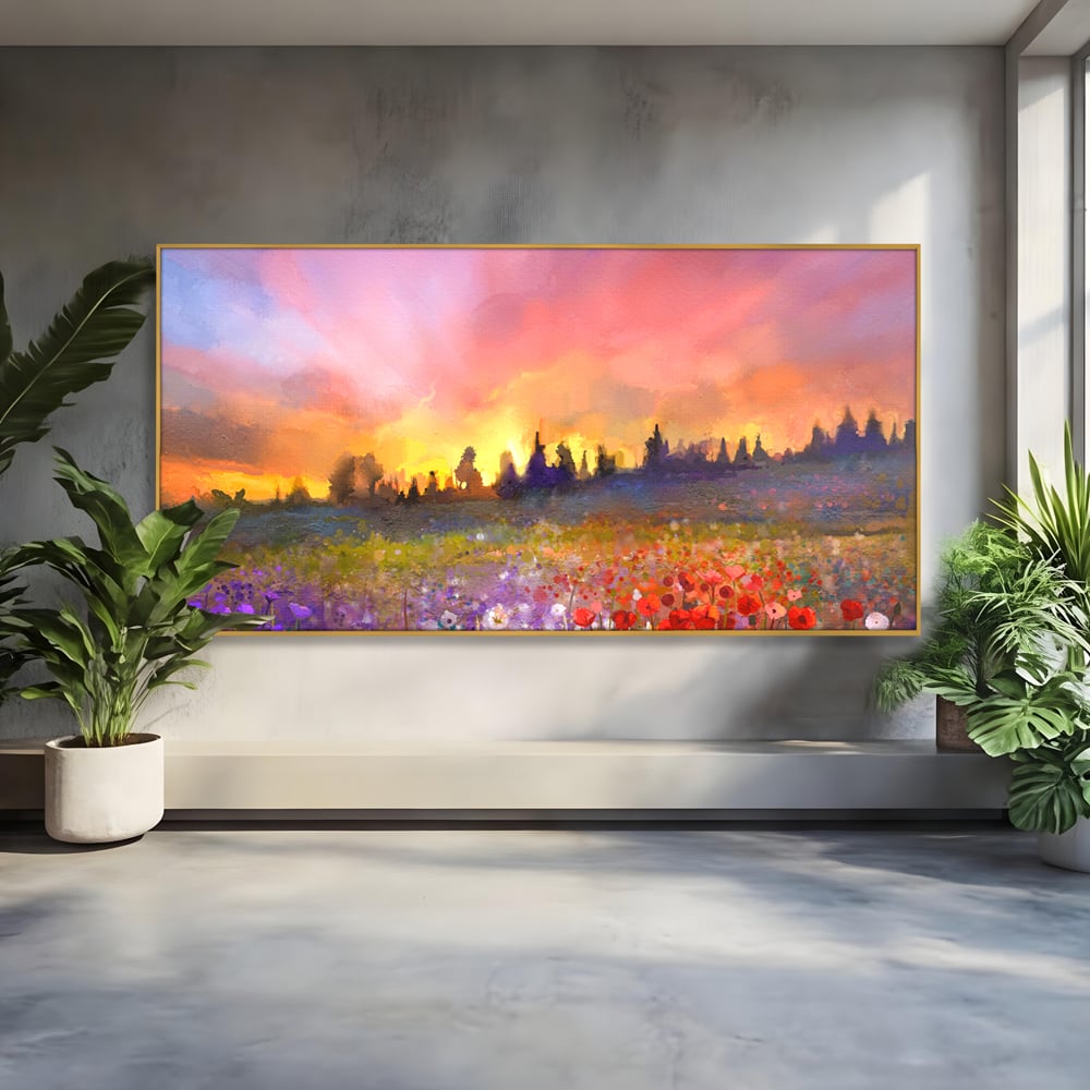 Tablou Canvas Premium LuxCanva® B1128, Vara Pe Campul Cu Flori , Flori, Campie, Living, Vara, Natura, Culori Vibrante
