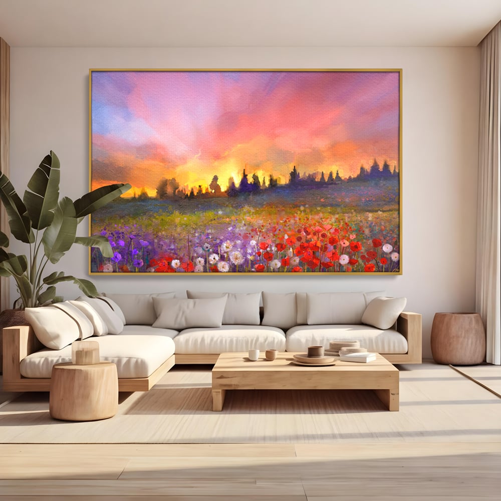 Tablou Canvas Premium LuxCanva® B1128, Vara Pe Campul Cu Flori , Flori, Campie, Living, Vara, Natura, Culori Vibrante