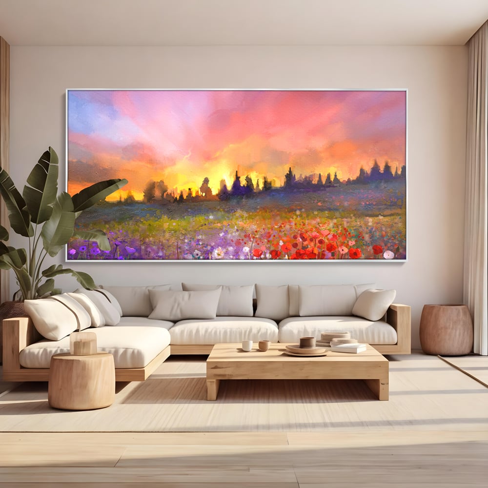 Tablou Canvas Premium LuxCanva® B1128, Vara Pe Campul Cu Flori , Flori, Campie, Living, Vara, Natura, Culori Vibrante