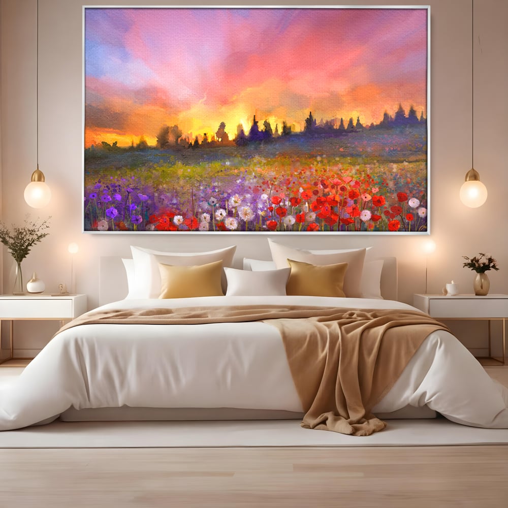 Tablou Canvas Premium LuxCanva® B1128, Vara Pe Campul Cu Flori , Flori, Campie, Living, Vara, Natura, Culori Vibrante