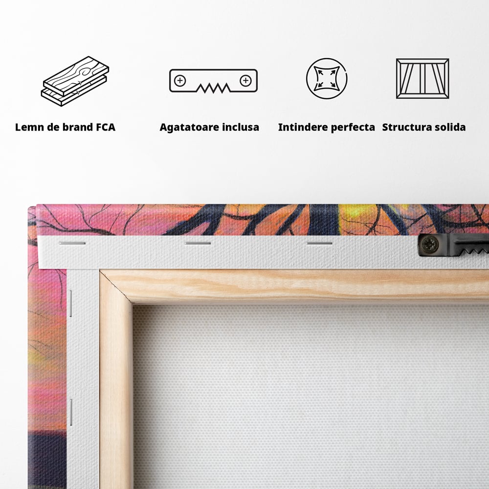 Leinwandbilder Premium LuxCanva® B1129, Paar bei Sonnenuntergang, Sonnenuntergang, Baum, Wohnen, Leben, Liebe, Er und Sie, Schlafzimmer, leuchtende Farben