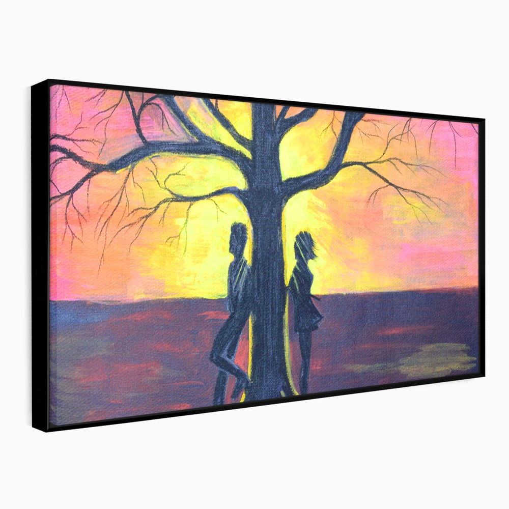 Leinwandbilder Premium LuxCanva® B1129, Paar bei Sonnenuntergang, Sonnenuntergang, Baum, Wohnen, Leben, Liebe, Er und Sie, Schlafzimmer, leuchtende Farben