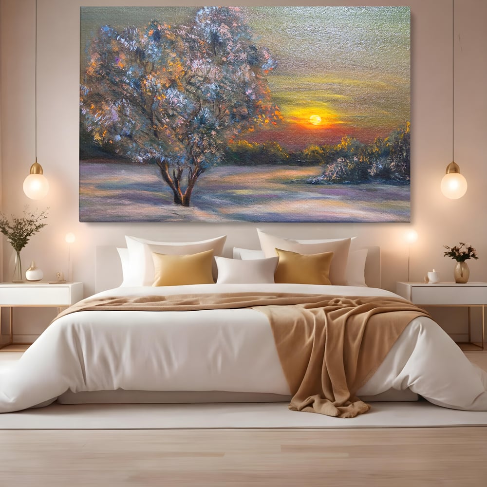 Tablou Canvas Premium LuxCanva® B1131, Copacul Magic , Copac, Living, Apus, Noapte, Natura, Culori Vibrante