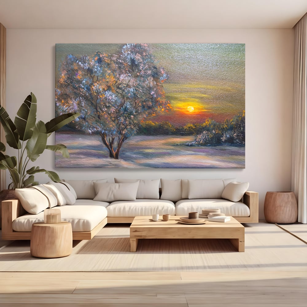 Tablou Canvas Premium LuxCanva® B1131, Copacul Magic , Copac, Living, Apus, Noapte, Natura, Culori Vibrante