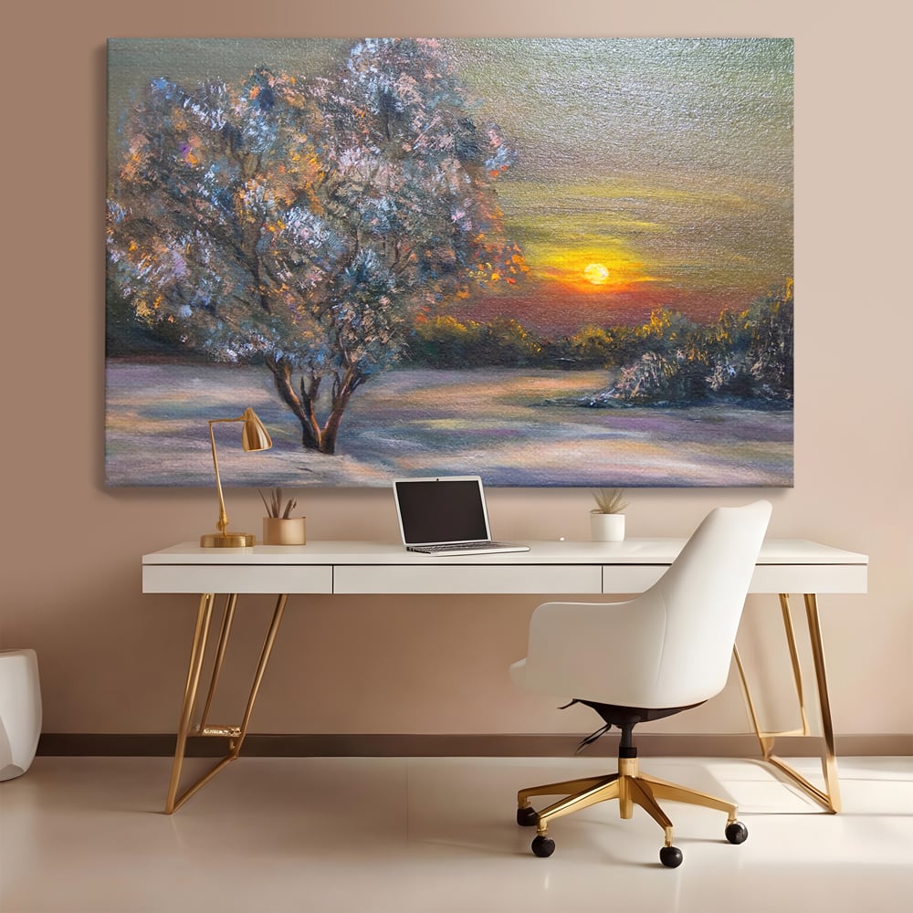 Tablou Canvas Premium LuxCanva® B1131, Copacul Magic , Copac, Living, Apus, Noapte, Natura, Culori Vibrante