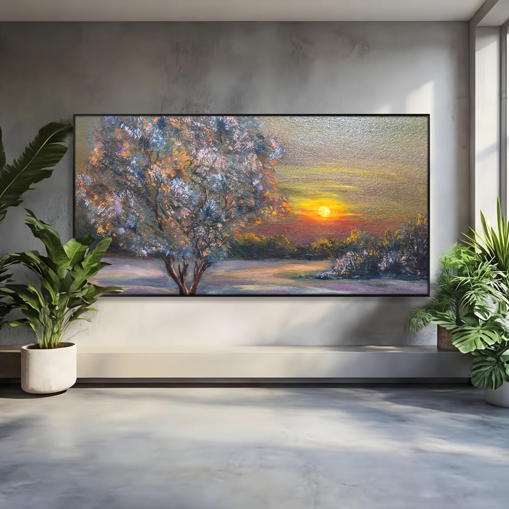 Tablou Canvas Premium LuxCanva® B1131, Copacul Magic , Copac, Living, Apus, Noapte, Natura, Culori Vibrante