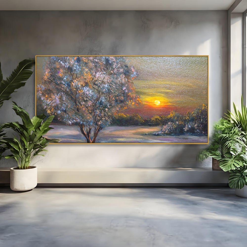 Tablou Canvas Premium LuxCanva® B1131, Copacul Magic , Copac, Living, Apus, Noapte, Natura, Culori Vibrante