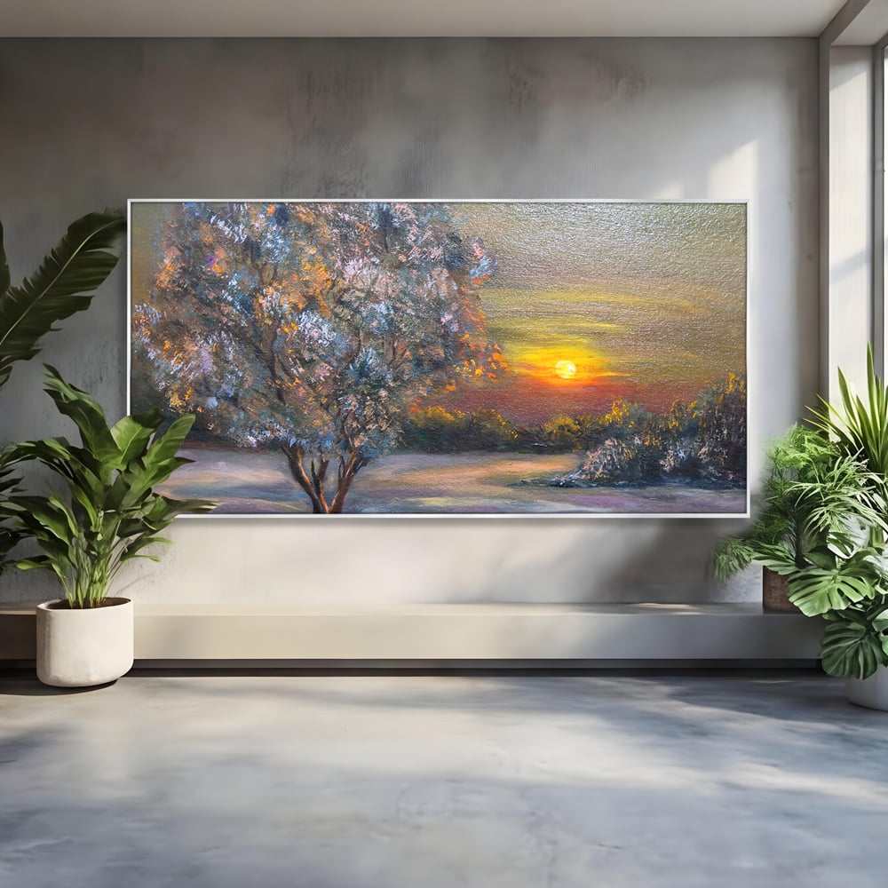 Tablou Canvas Premium LuxCanva® B1131, Copacul Magic , Copac, Living, Apus, Noapte, Natura, Culori Vibrante